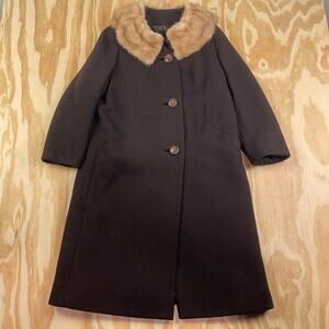 Vintage 1960s Shagmoor Wool Coat – Brown w/ Mink Collar – Women’s M